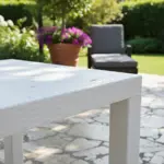 Mesa Plastica Rectangular Blanca Simil Rattan 140x80x76cm