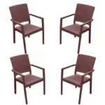 Juego de 4 Sillon De Plastico Chocolate Reforzadas Con Apoyabrazos Simil Rattan