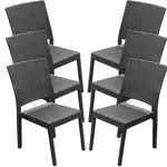 Juego de 6 Silla De Plastico Negro Reforzadas sin Apoyabrazos Simil Rattan