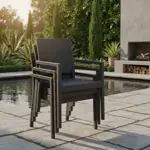 Juego de 6 Sillon De Plastico Negro Reforzadas Con Apoyabrazos Simil Rattan