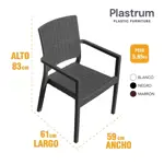 Juego de 6 Sillon De Plastico Negro Reforzadas Con Apoyabrazos Simil Rattan