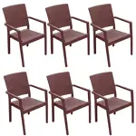 Juego de 6 Sillon De Plastico Chocolate Reforzadas Con Apoyabrazos Simil Rattan