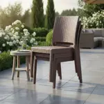 Juego Mesa De Jardin Plastico Rattan 140x80cm + 6 Sillas Chocolate