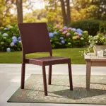 Juego Mesa De Jardin Plastico Rattan 140x80cm + 6 Sillas Chocolate