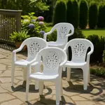 Juego 4 Sillas De Plastico Jardin Reforzadas Con Apoyabrazos Moon Blanca