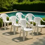 Juego 6 Sillas De Plastico Jardin Reforzadas Con Apoyabrazos Moon Blanca