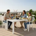 Juego 6 Sillas De Plastico Jardin Reforzadas Con Apoyabrazos Moon Blanca