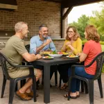 Juego 5 Sillas De Plastico Jardin Reforzadas Con Apoyabrazos Moon Negras