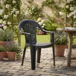 Juego 5 Sillas De Plastico Jardin Reforzadas Con Apoyabrazos Moon Negras