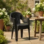 Juego 5 Sillas De Plastico Jardin Reforzadas Con Apoyabrazos Moon Negras