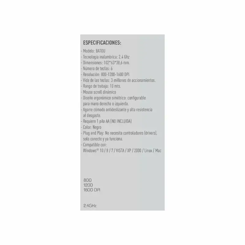 Mouse Inalambrico Batou Crown Mustang Wirelees 2,4 Ghz Plug And Play