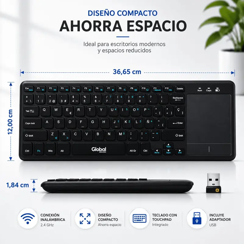 Teclado Inalámbrico Touchpad K601 2.4GHz Pilas AAA