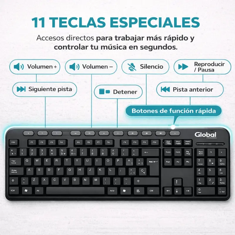 Teclado Multimedia K227 Con Cable Usb Global
