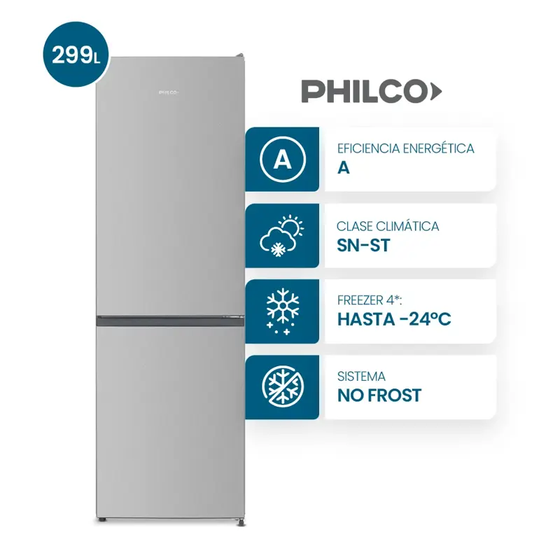 HELADERA PHILCO 299LT COMBI NOFROST PLATA
