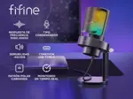Micrófono Fifine A8 con USB RGB y Filtro Antipop para Transmisión