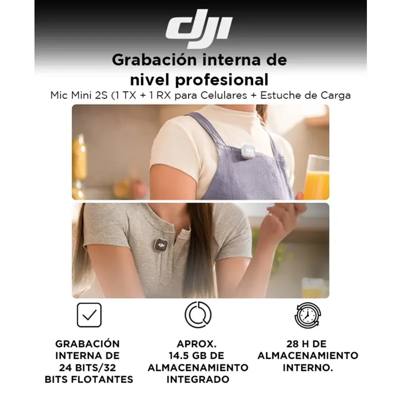 Mic Mini 2S DJI (1 TX + 1 RX Móvil Para Celulares USB C + Estuche De Carga)