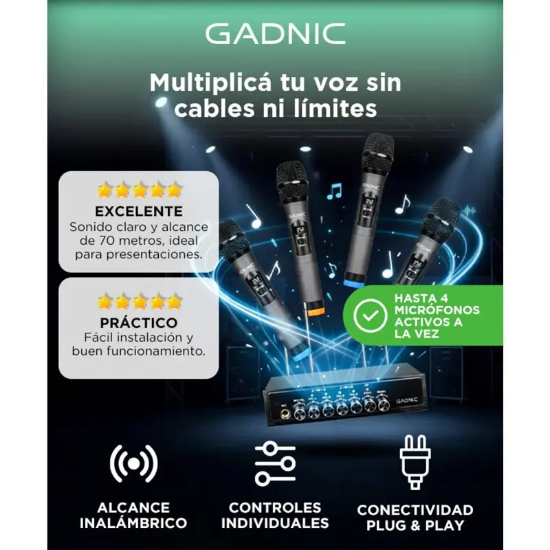 Micrófono Inalambrico Profesional Gadnic BT408 Bluetooth UHF