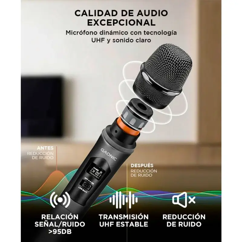Micrófono Inalambrico Profesional Gadnic BT408 Bluetooth UHF