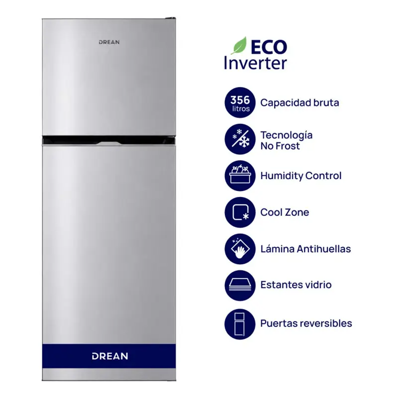 Heladera Drean No Frost Inverter Inox Rzn356pxarx0 Gris