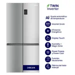 Heladera T-Door Twin Inverter con IA 522 L Inox Drean DTP469LKRSS0