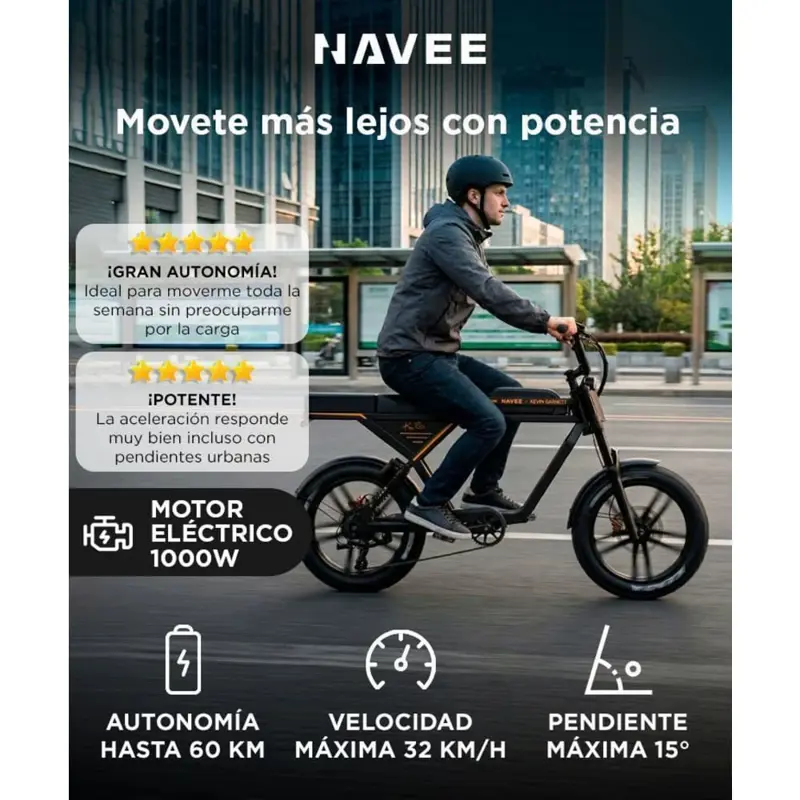 Bicicleta Eléctrica NAVEE KG05 E Bike Motor 1000W Autonomía 60 Km Velocidad Máxima 32 km/h