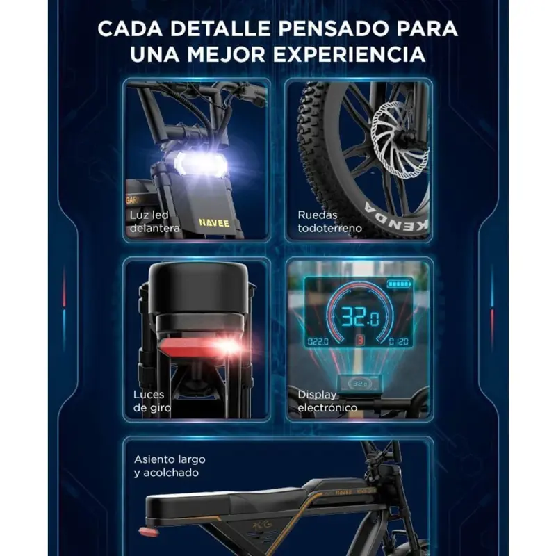 Bicicleta Eléctrica NAVEE KG05 E Bike Motor 1000W Autonomía 60 Km Velocidad Máxima 32 km/h