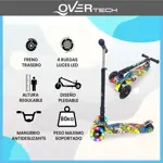 Monopatin Overtech Maxi-891 Plegable Niños 4 Ruedas Led Reforzado 80kg Nergro/Violeta