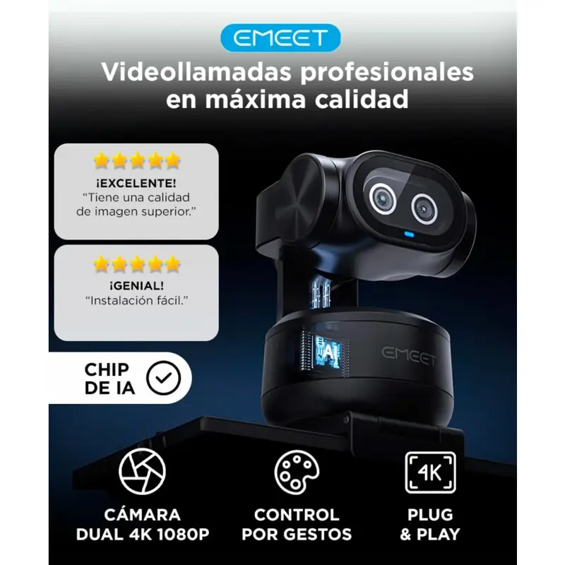 Cámara Web EMEET Pixy Chip IA Doble Lente Seguimiento Inteligente Enfoque Automático