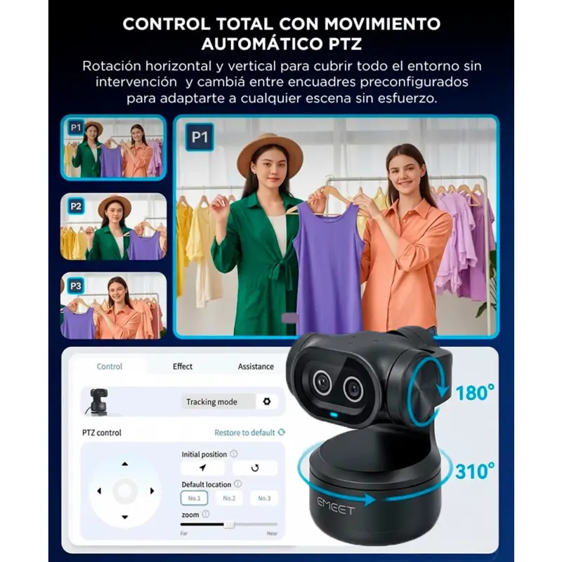 Cámara Web EMEET Pixy Chip IA Doble Lente Seguimiento Inteligente Enfoque Automático