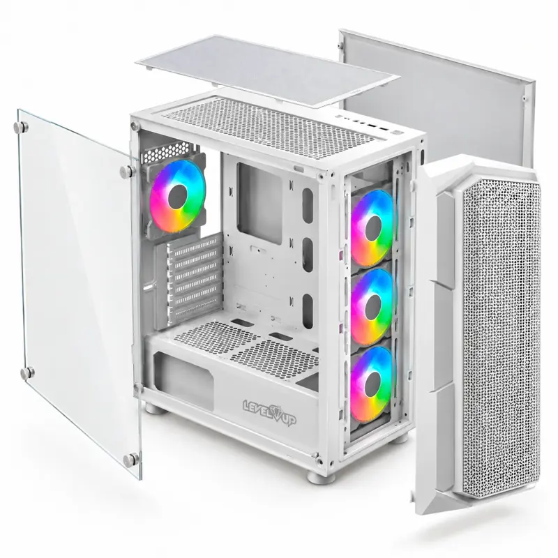 Gabinete Level Up Gamer Hercules Atx Vidrio Templado X4 Fan