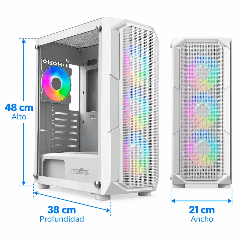 Gabinete Level Up Gamer Hercules Atx Vidrio Templado X4 Fan