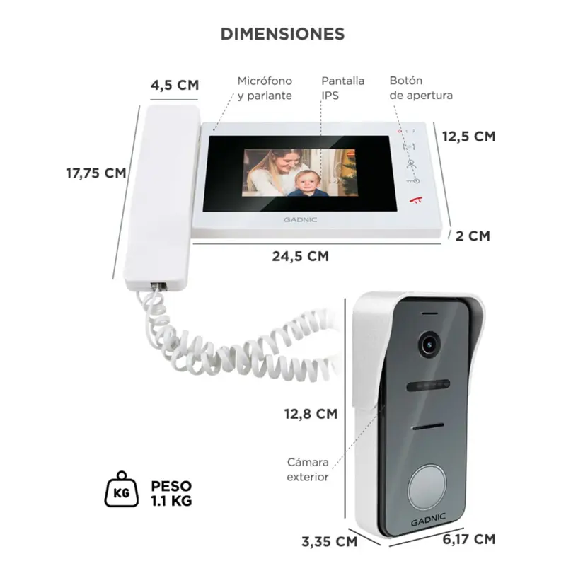 Kit Portero Gadnic Monitor IPS 4.3 Pulgadas Resolucion 480 x 272