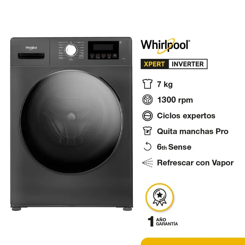 Lavarropas Whirlpool Carga Frontal 7 kg Xpert Inverter Titanium