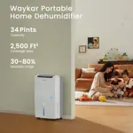 Deshumidificador Waykar 2000m² Energy Star 2025, 33 dB, tanque de 2,8 litros