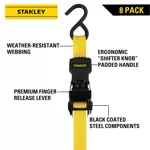 Correas de amarre con trinquete Stanley S1000 de 1 m x 3 m, paquete de 8