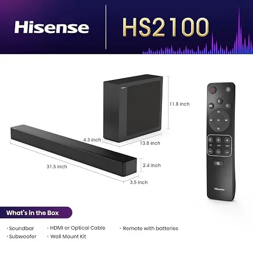 Barra de sonido Hisense HS2100 2.1 canales 240W