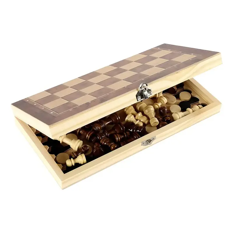 Juego De Ajedrez Damas Backgammon Tablero De Madera