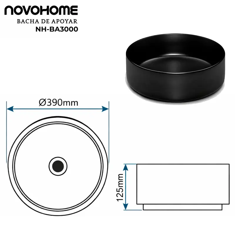 Bacha De Apoyo Redonda De Porcelana Novohome 390 x 125 mm