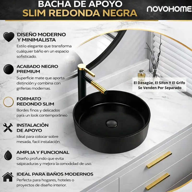 Bacha De Apoyo Redonda De Porcelana Novohome 390 x 125 mm