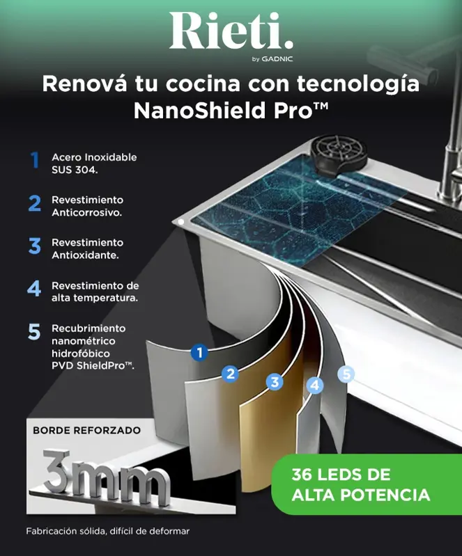 Bacha Cocina Inteligente Rieti by Gadnic Acero Inoxidable SUS304 75cm Multifunción