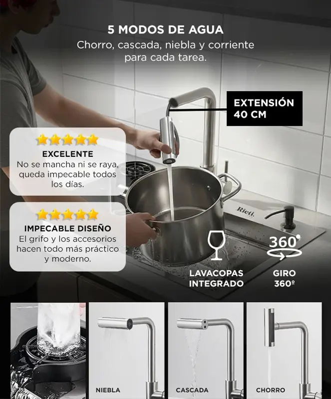 Bacha Cocina Inteligente Rieti by Gadnic Acero Inoxidable SUS304 75cm Multifunción
