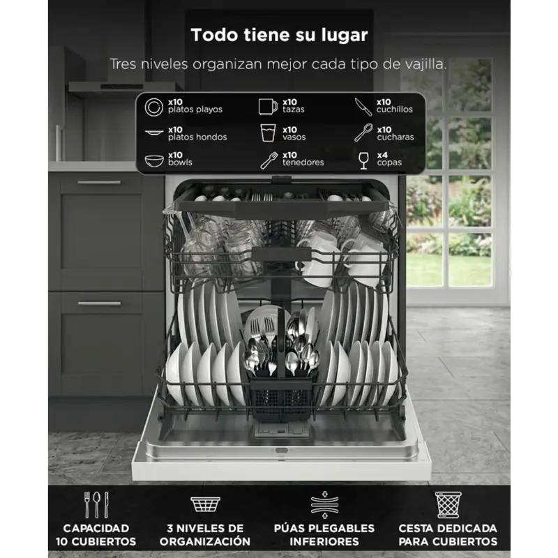 Lavavajillas Slim Gadnic 10 Cubiertos Auto Open Panel Táctil 8 Programas Eficiencia A