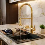 Grifería Cocina 2 En 1 Monocomando Novohome Flexible Dorado