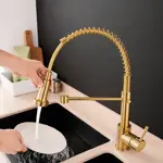 Grifería Cocina 2 En 1 Monocomando Novohome Flexible Dorado