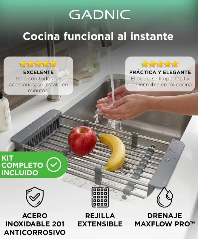 Bacha de Cocina Rieti by Gadnic 76cm Acero Inoxidable 201 Kit Completo