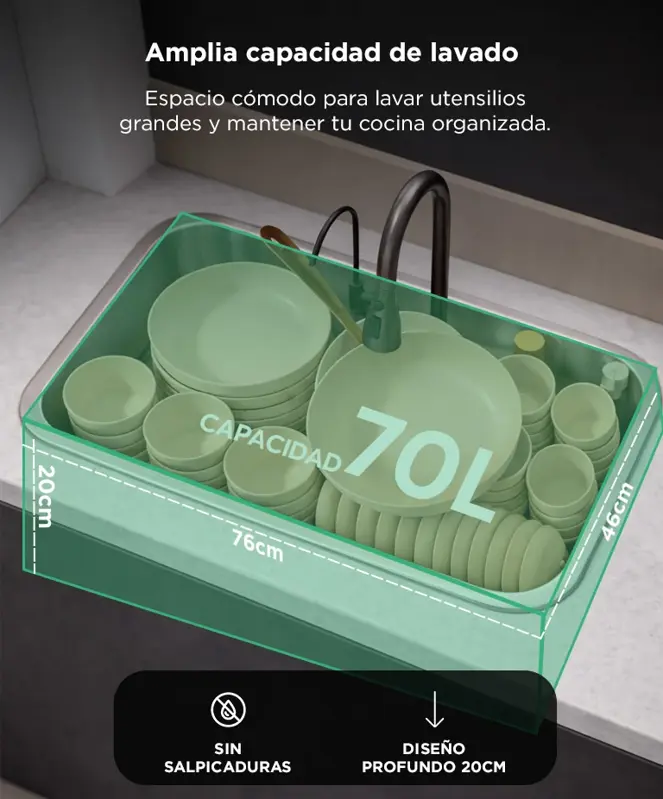 Bacha de Cocina Rieti by Gadnic 76cm Acero Inoxidable 201 Kit Completo