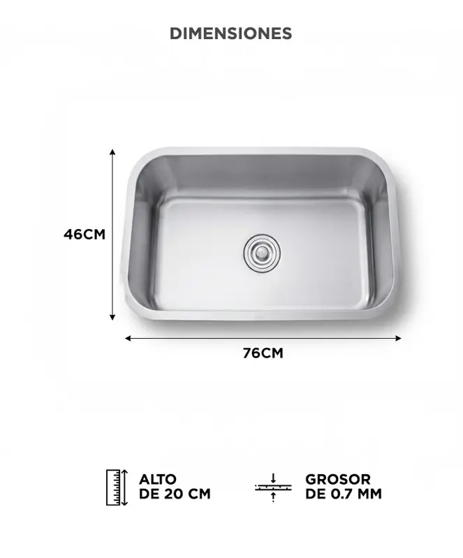 Bacha de Cocina Rieti by Gadnic 76cm Acero Inoxidable 201 Kit Completo