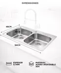 Bacha Doble Cocina Rieti By Gadnic 84cm Acero Inoxidable