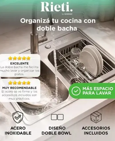 Bacha Doble Cocina Rieti By Gadnic 84cm Acero Inoxidable