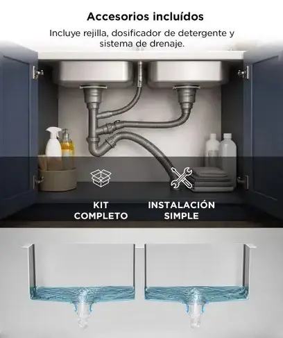 Bacha Doble Cocina Rieti By Gadnic 84cm Acero Inoxidable